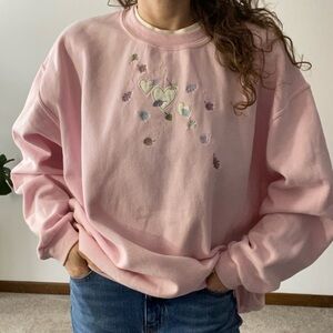 VINTAGE TOP STITCH by MORNING SUN Embroidered Hearts Sweatshirt